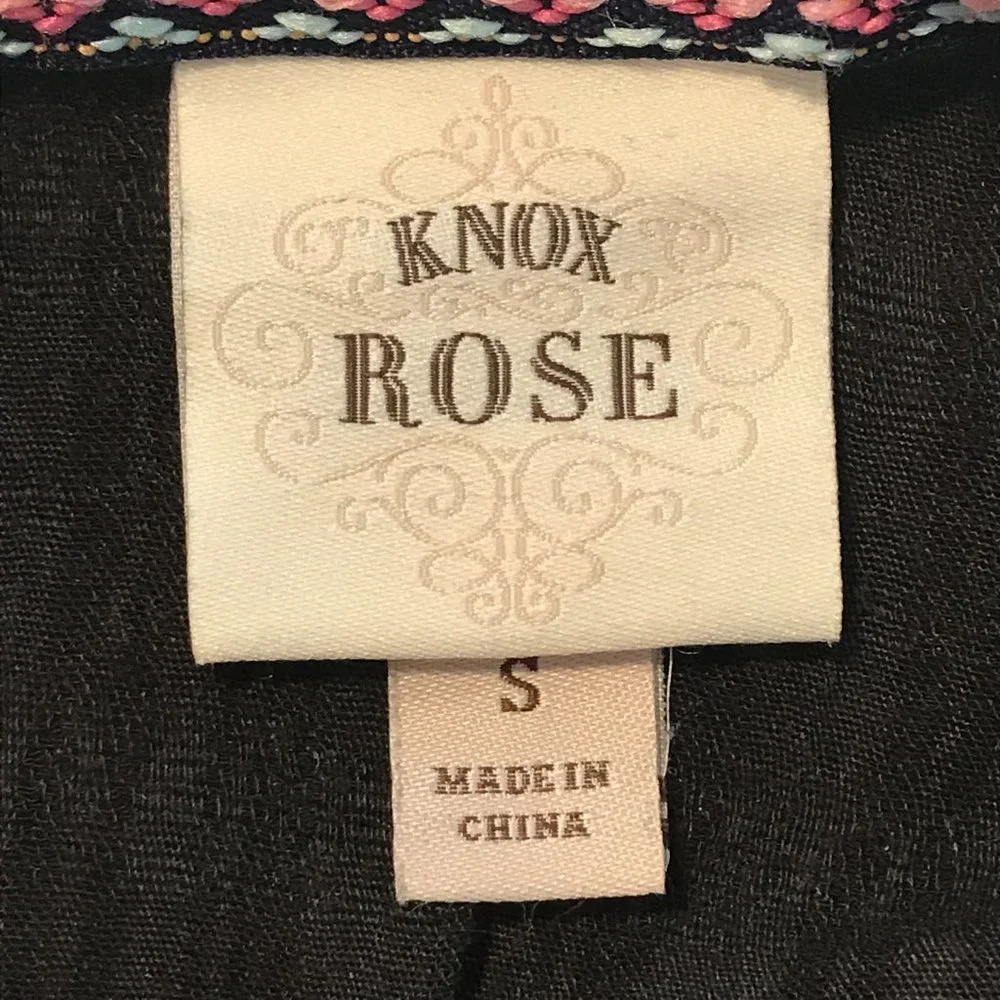 Knox Rose Women's Small Black Embroidered 3/4 Bell Long Sleeve Blouse - Picture 7 of 12